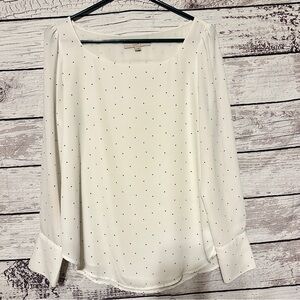LOFT White Polka Dot Blouse Size Small Long Sleeve Work Top